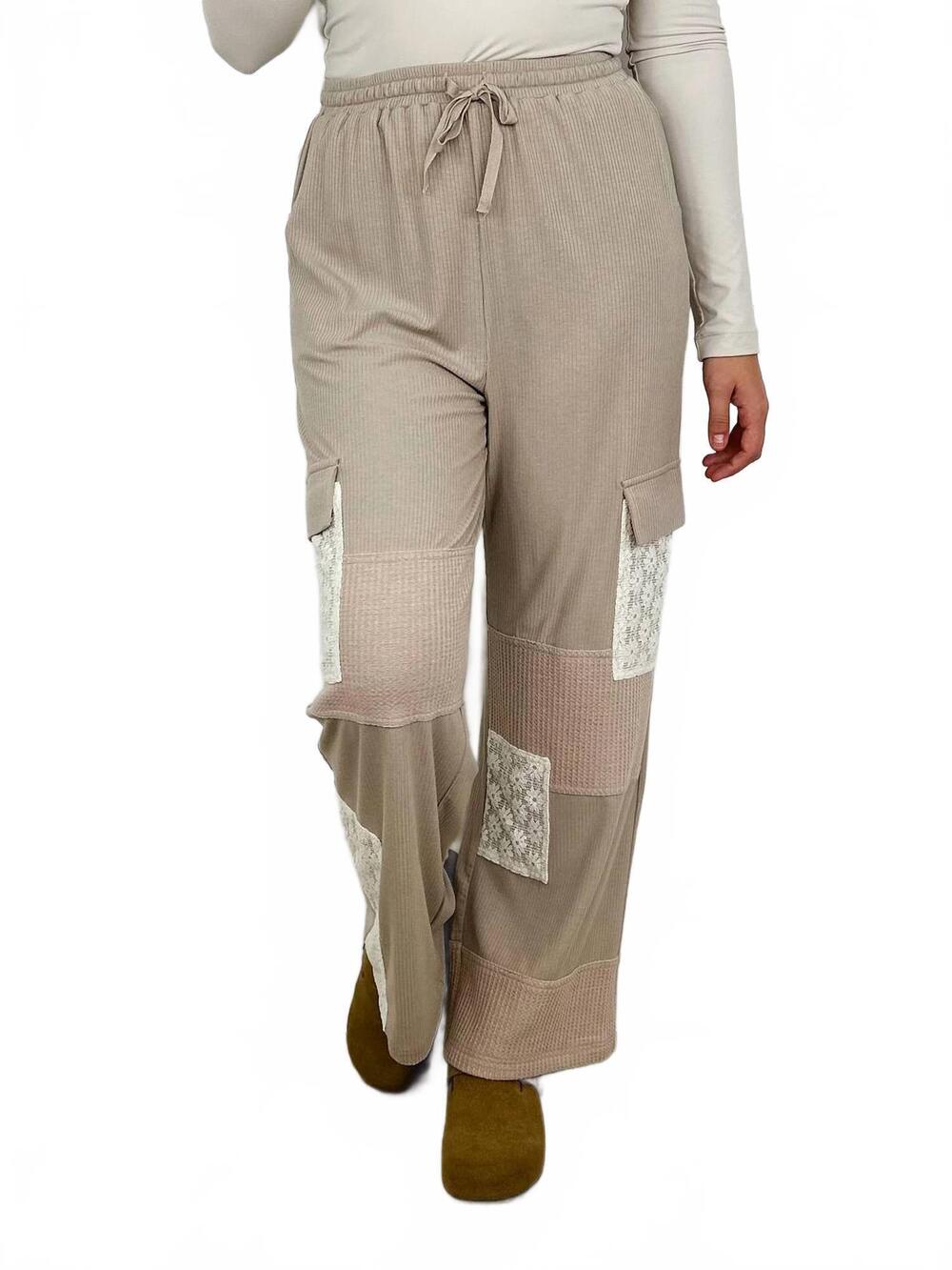 NEW DAVI & DANI cozy high-rise rayon blend wide leg pants in taupe